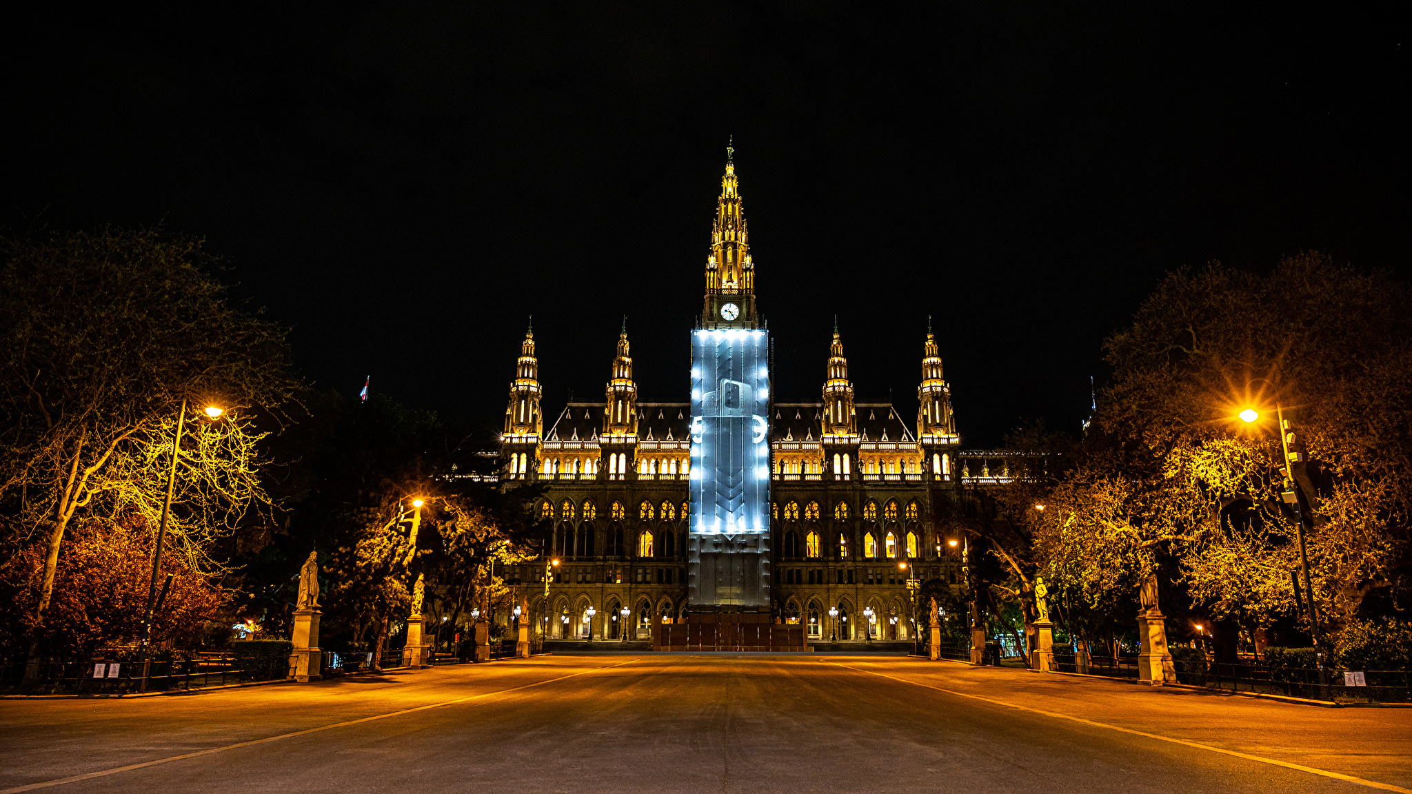 Австрия Венская ратуша ночью