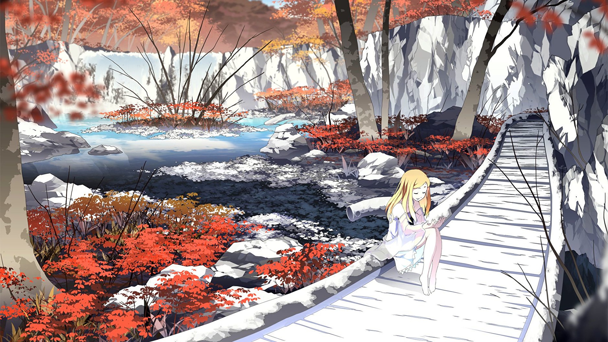 Осенний пейзаж в стиле аниме