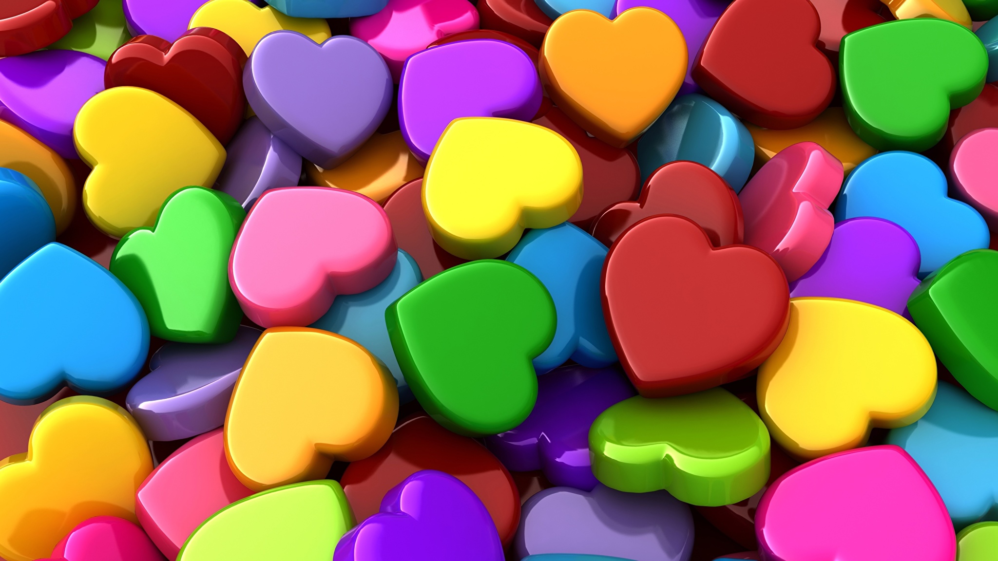 Много разноцветных сердечек