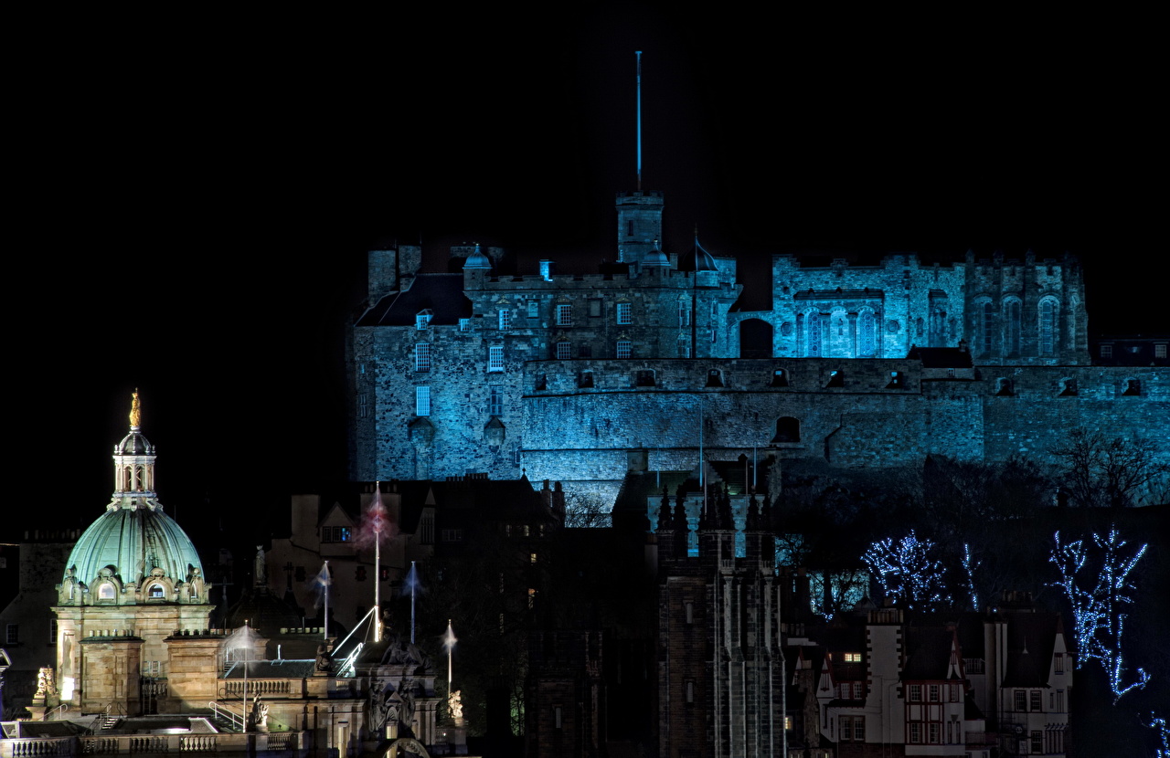Замки Шотландия Edinburgh Ночь Города