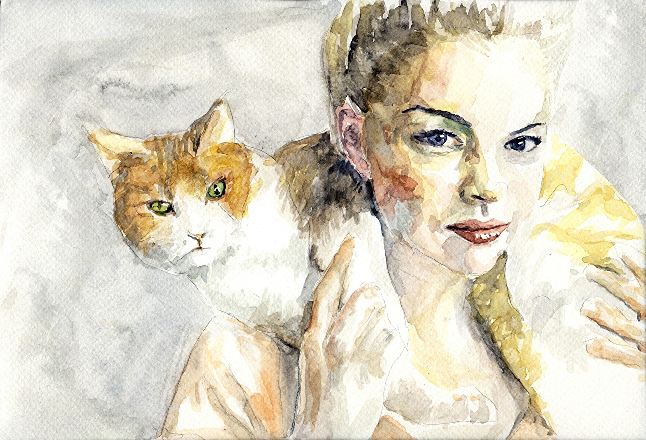Человек и кошка живопись
