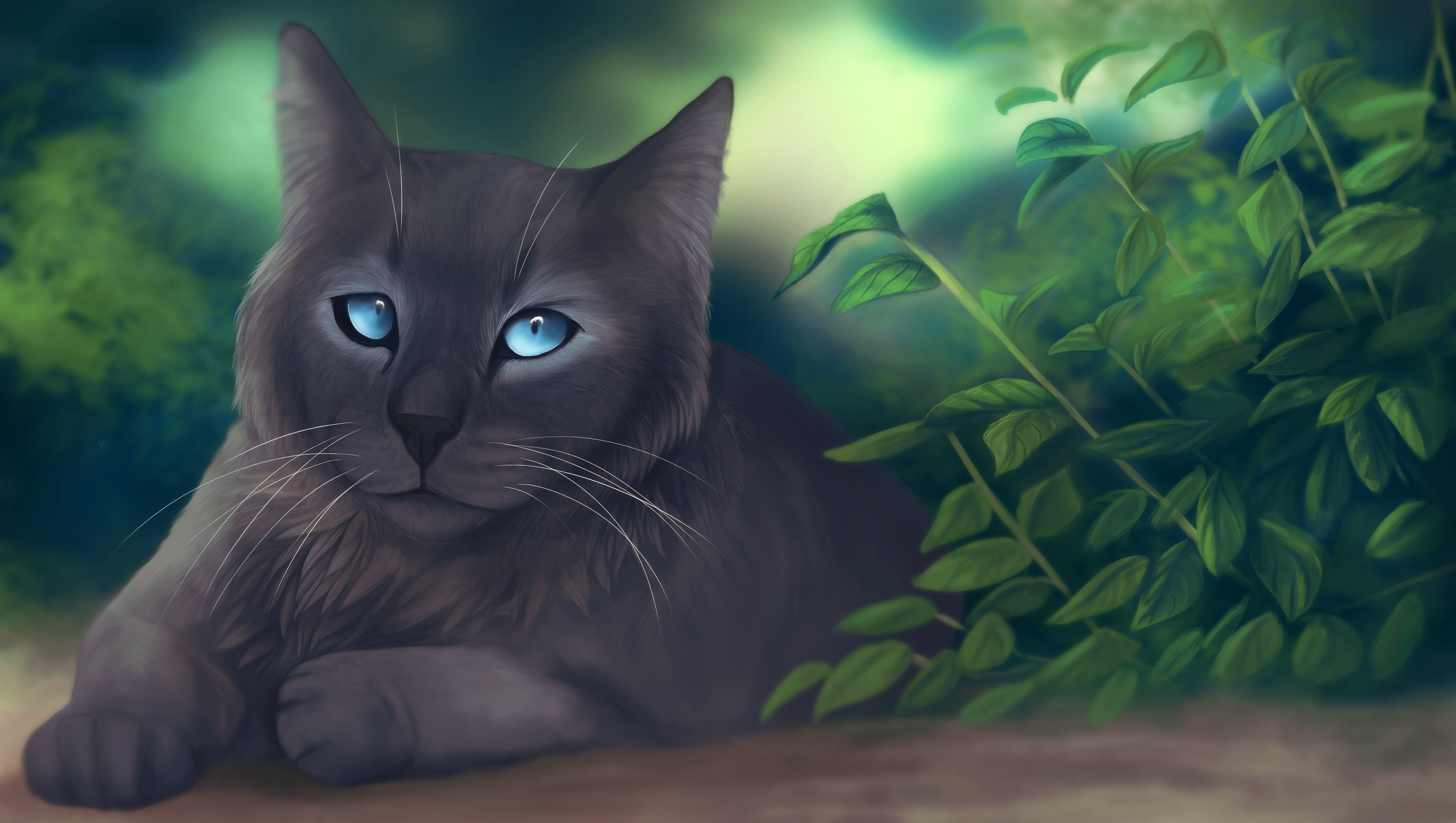 Коты Воители серый кот с зелеными глазами