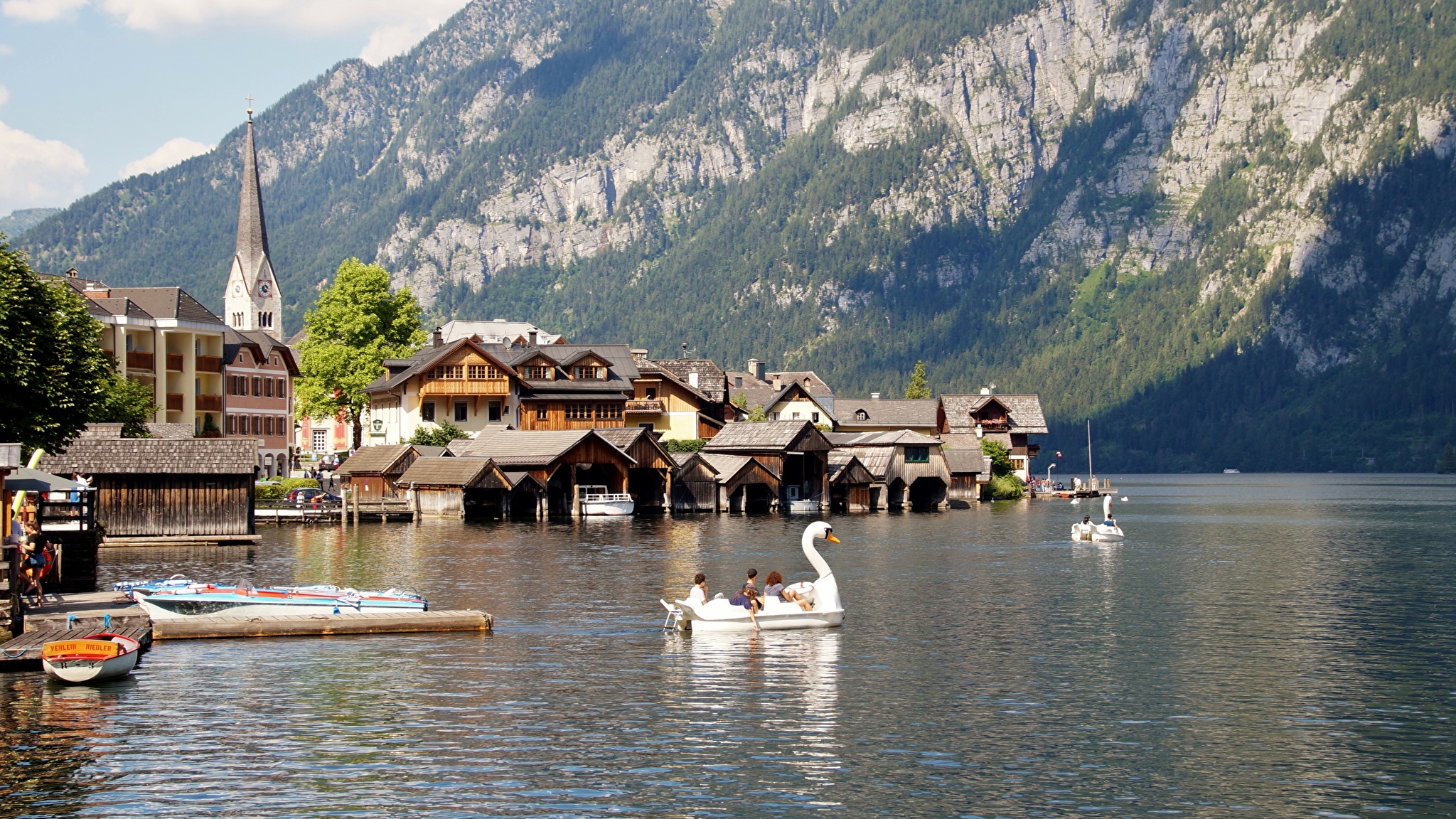 Австрия Халльштатт горы озеро Lake Hallstatt Альпы