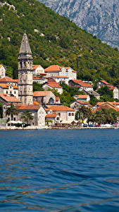 Картинки Черногория Побережье Дома Море Perast Kotor bay