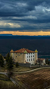 Фотография Франция Замки Поля Вечер Chateau d'aiguines Aiguines Города