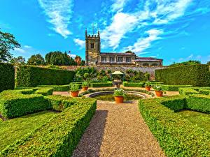 Фото Великобритания Парки Фонтаны Здания Дизайна Кустов Coughton Court Park