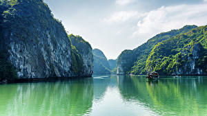 Фотография Вьетнам Море Бухты Скала Залив Halong Bay Природа