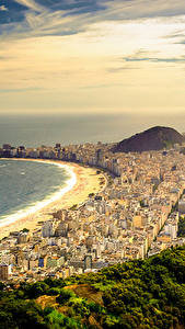 Фотография Бразилия Берег Гора Небо Океан Рио-де-Жанейро Сверху Copacabana Beach Города