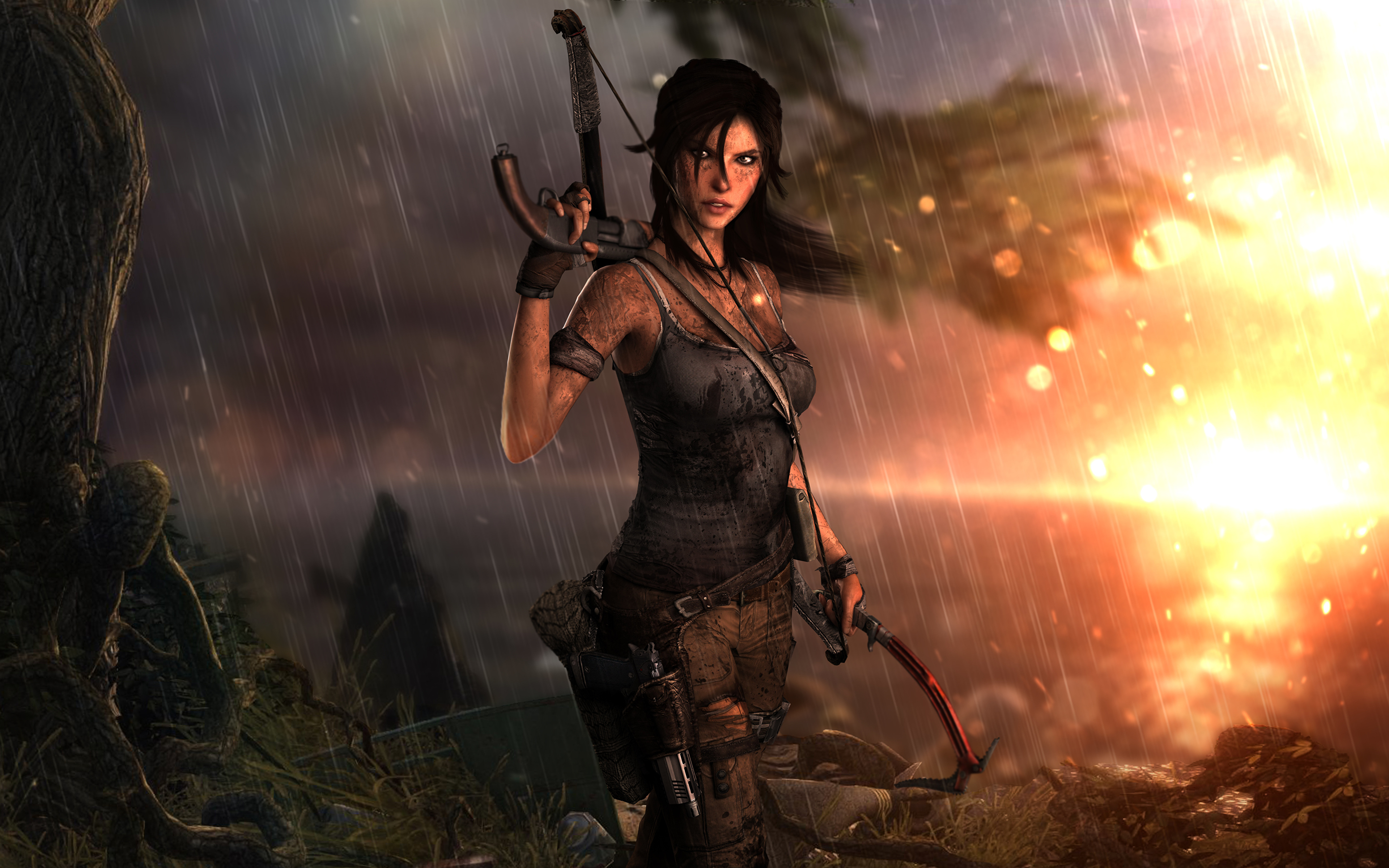 Tomb Raider 2013 Дождь Лара Крофт Мокрые Игры Девушки фото 3840x2400 девушк...