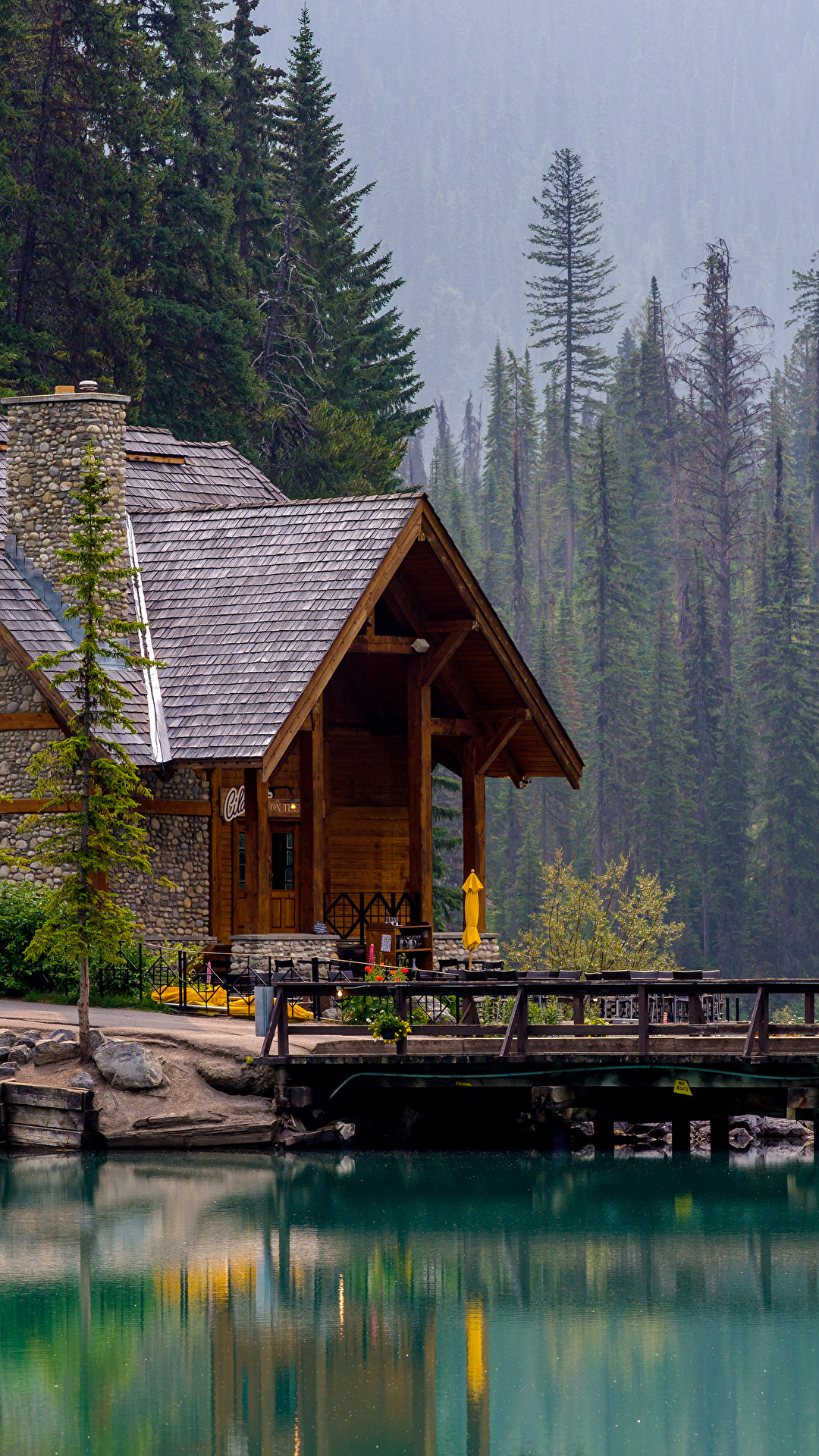 Картинки Канада Emerald Lake Ель Мосты Природа Парки Озеро 1080x1920