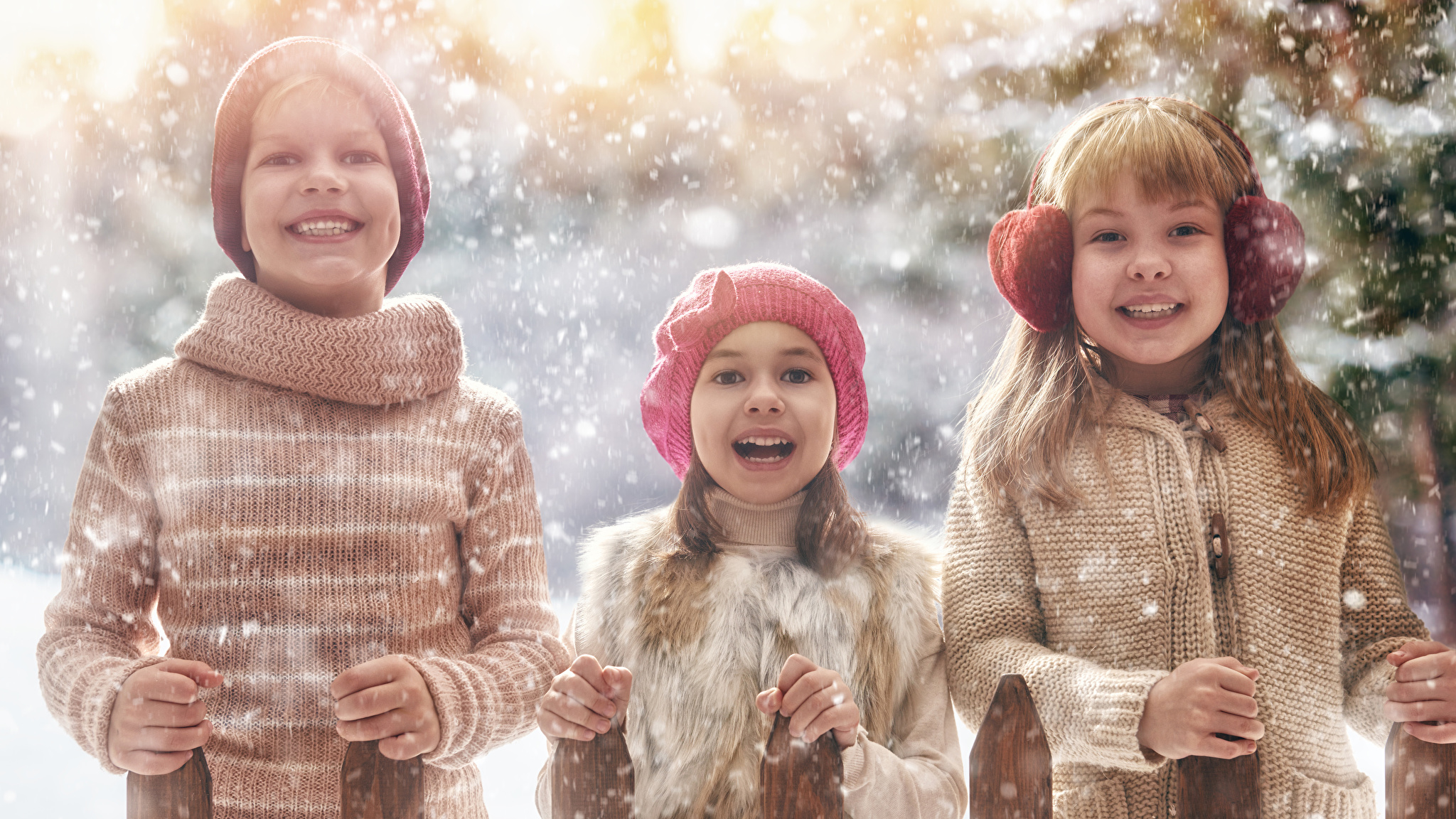 Радостный дети зима