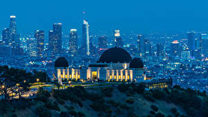 Обои для рабочего стола Штаты Дома Вечер Лос-Анджелес Griffith Observatory город