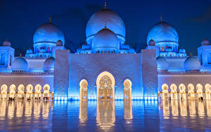 Обои для рабочего стола Мечеть ОАЭ Sheikh Zayed Grand Mosque Abu Dhabi город