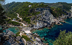 Фото Греция Берег Камень Agios Ioannis Beach Природа