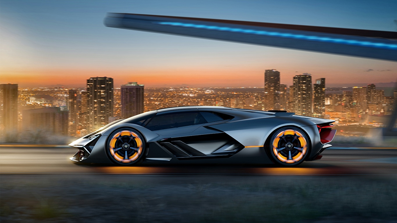 Обои для рабочего стола Ламборгини Terzo Millennio, Concept Сбоку автомобиль 1366x768 Lamborghini авто машины машина Автомобили