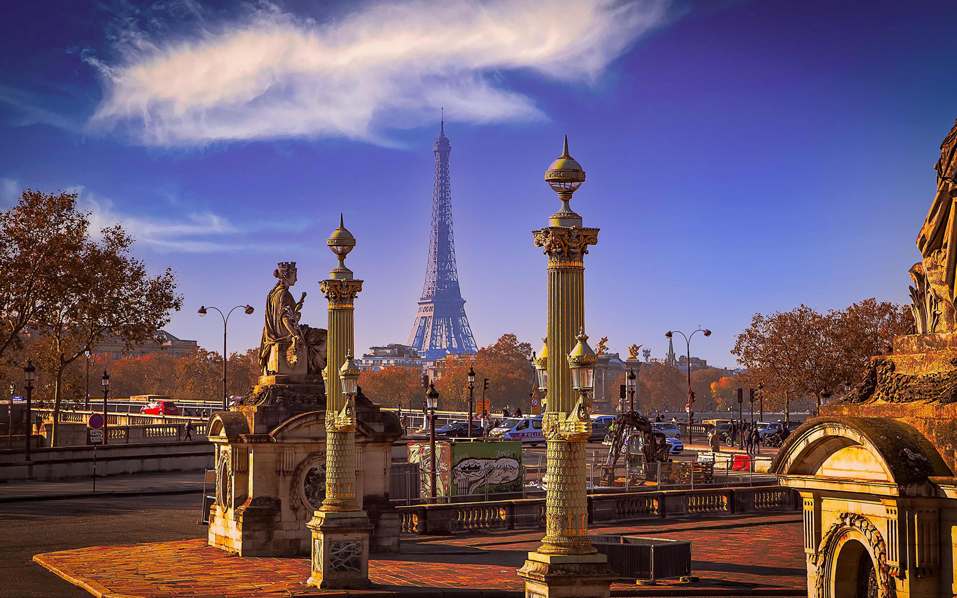 Картинки Париж Эйфелева башня Франция город 3840x2400 париже Города