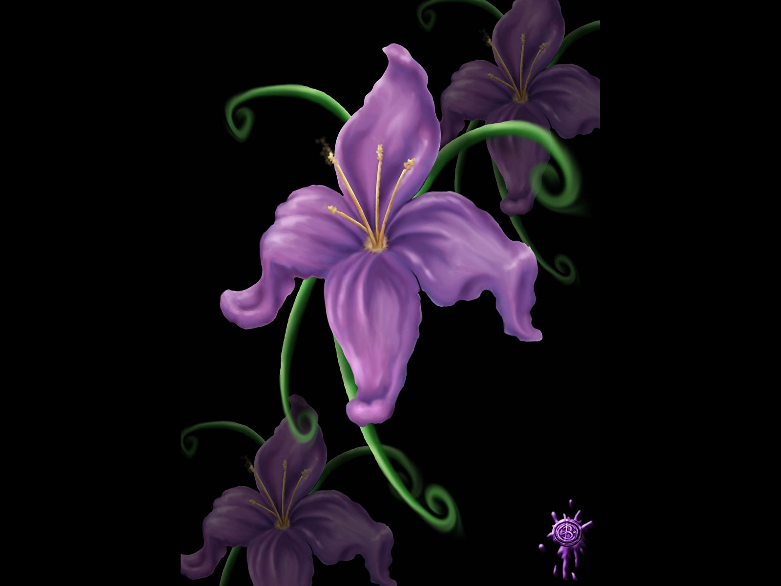 Лилии на фиолетовом фоне