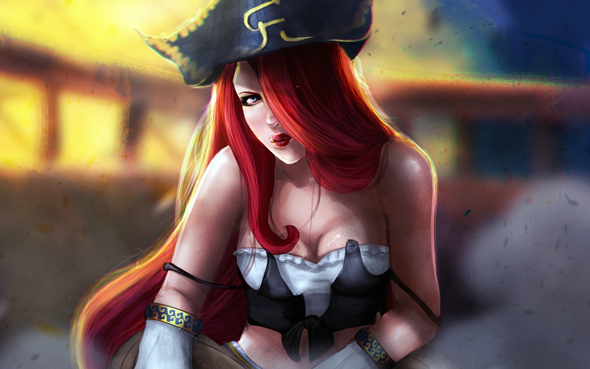 League of Legends Пираты Miss Fortune Шляпа Взгляд Волосы Рыжая Игры Фэнтез...