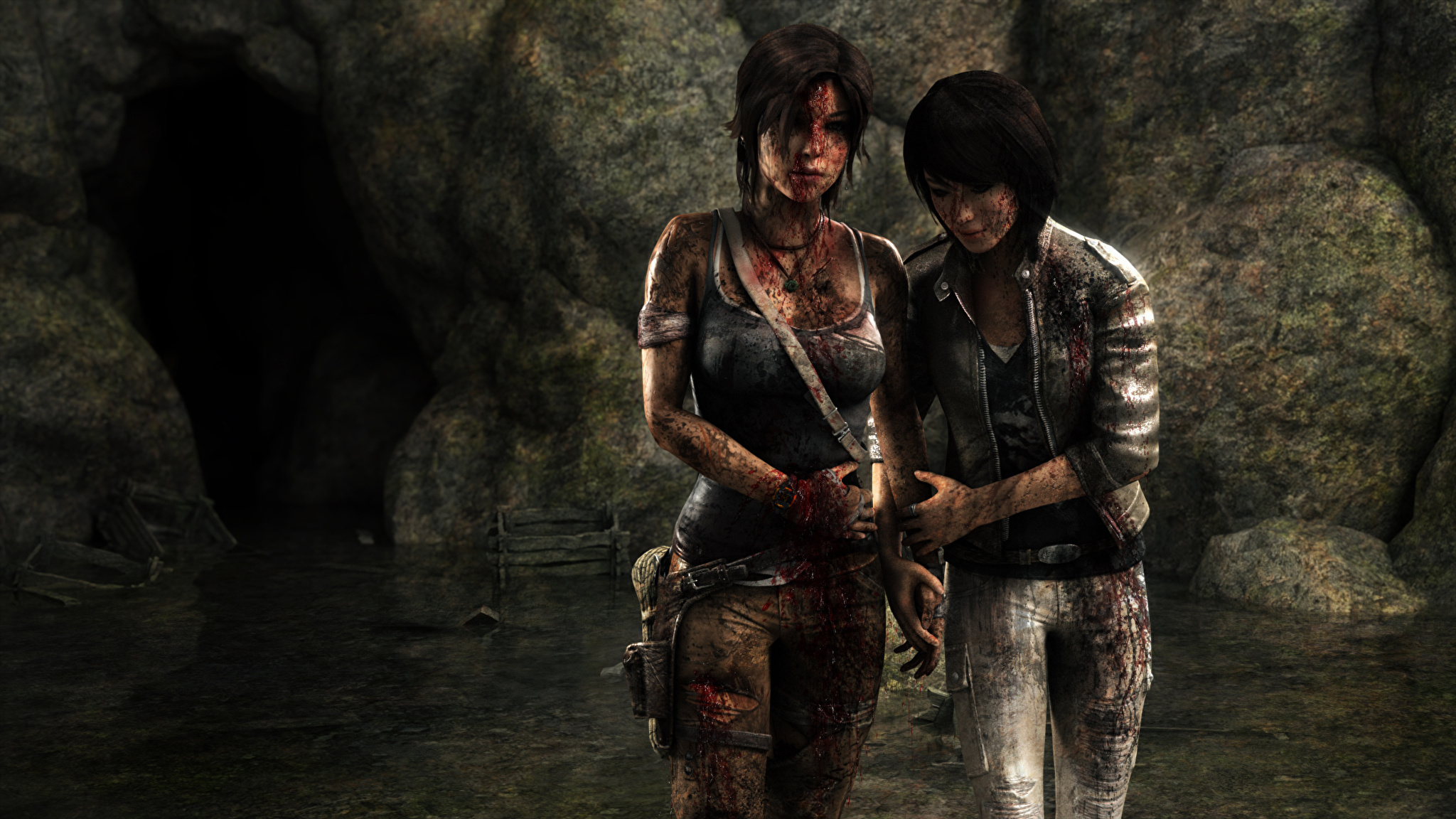 Tomb Raider Tomb Raider 2013 Кровь Лара Крофт Двое Игры Девушки 3D Графика ...