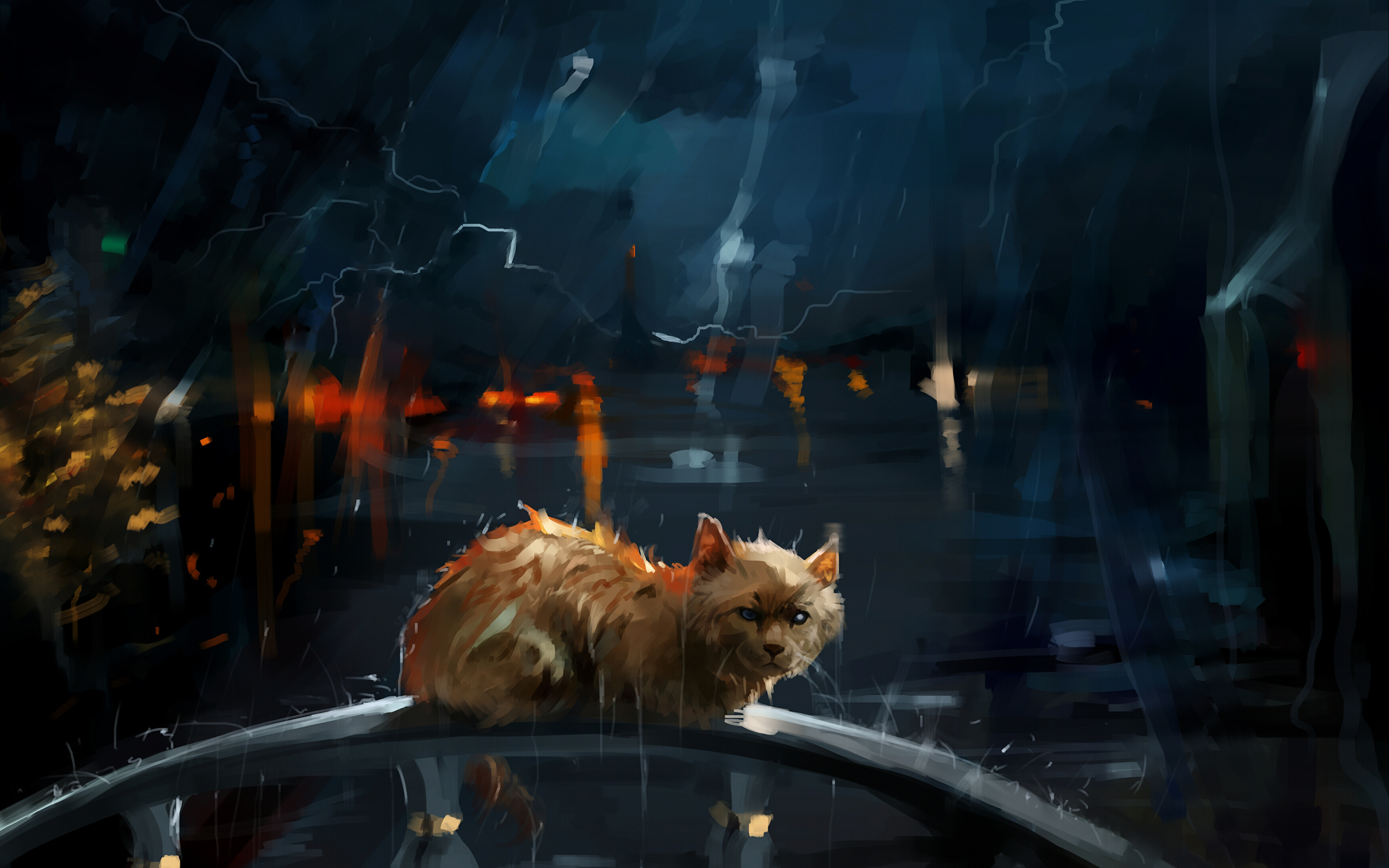 Nightcat 1. Кот под дождем. Кот на улице под дождём. Одинокий кот. Фэнтези кошки.