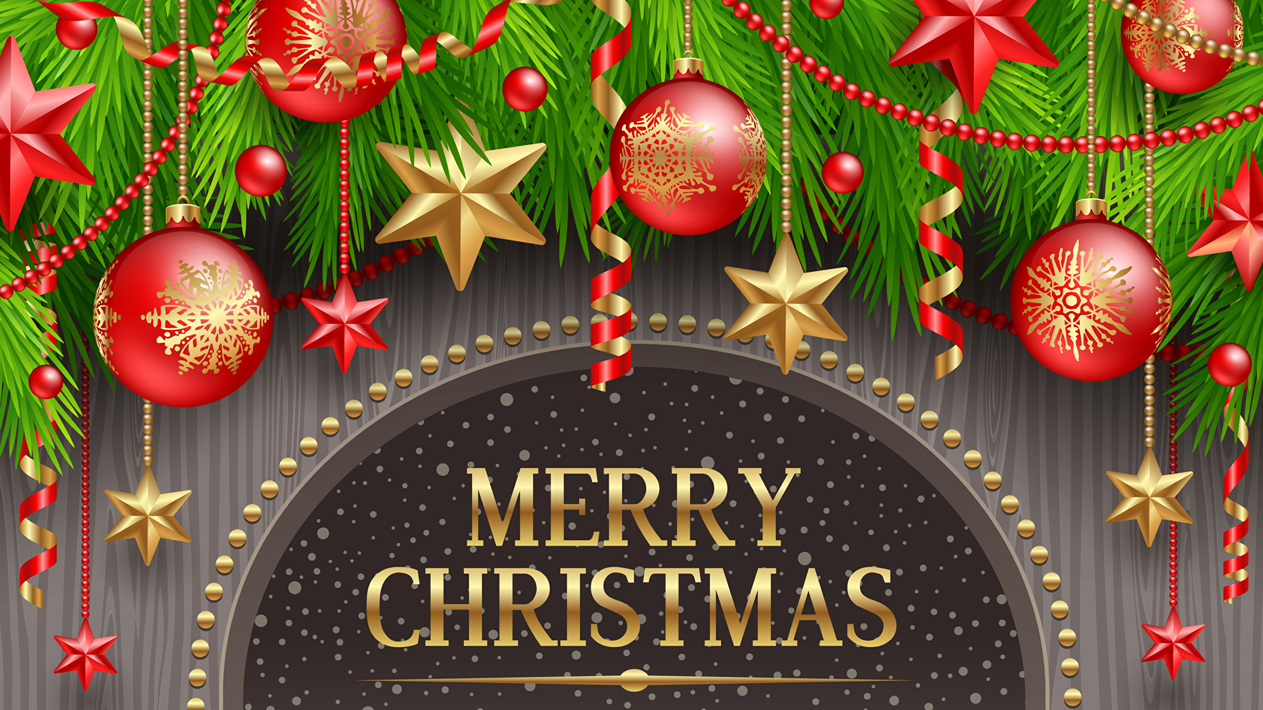 графика Merry Christmas Шарики Слово - Надпись фото 2560x1440 Рождество, Ша...