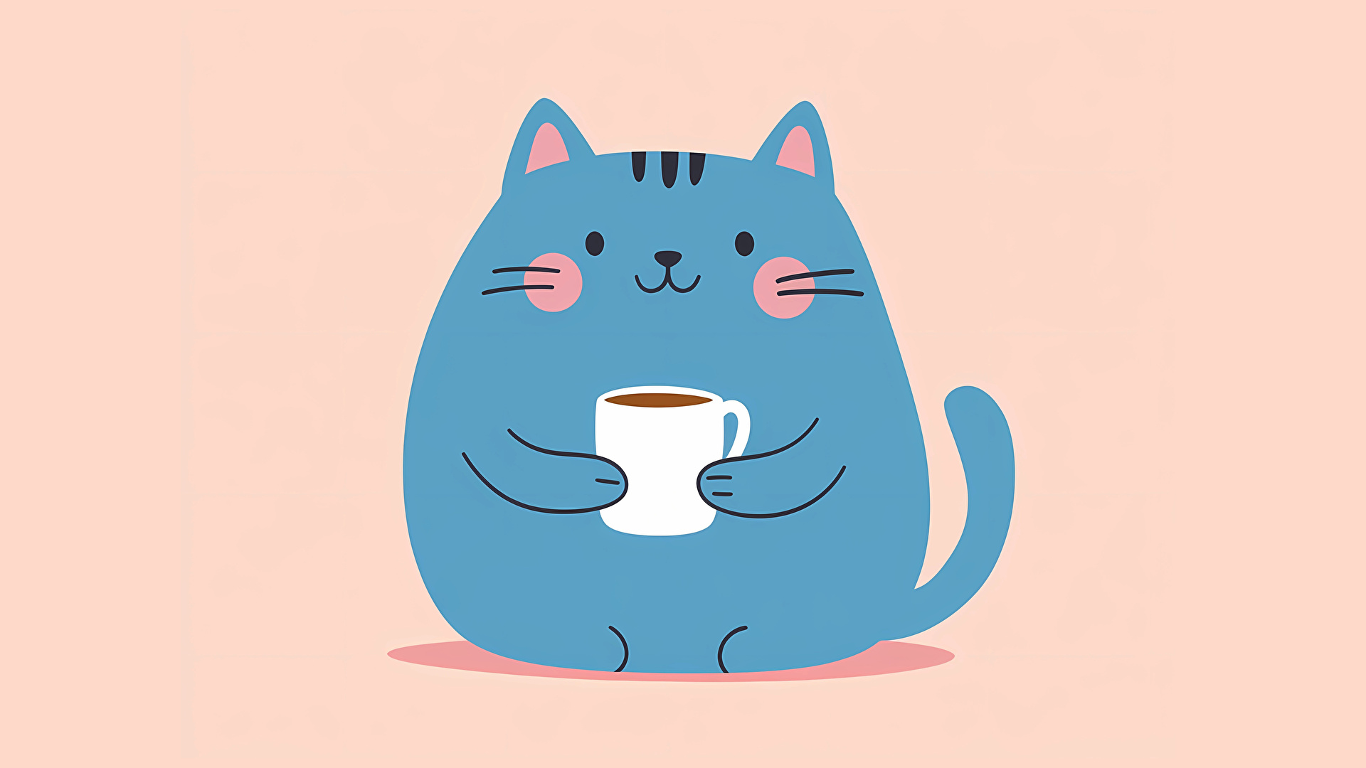 Картинки Кошки Чай кружке животное Рисованные Цветной фон 1920x1080 кот коты кошка кружки Кружка Животные