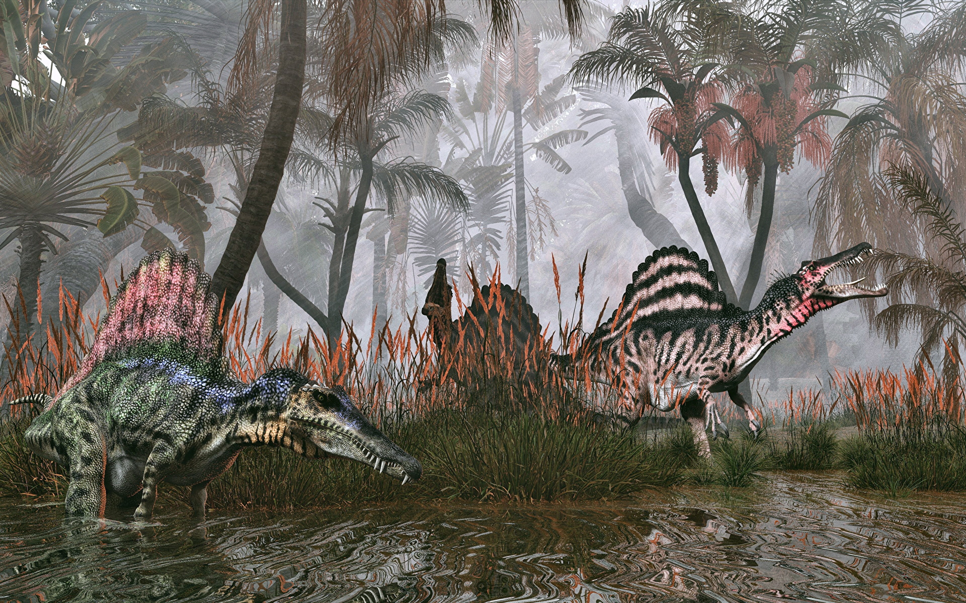 Spinosaurus Двое Животные 3D Графика фото 1920x1200 3д, животное, динозавр,...