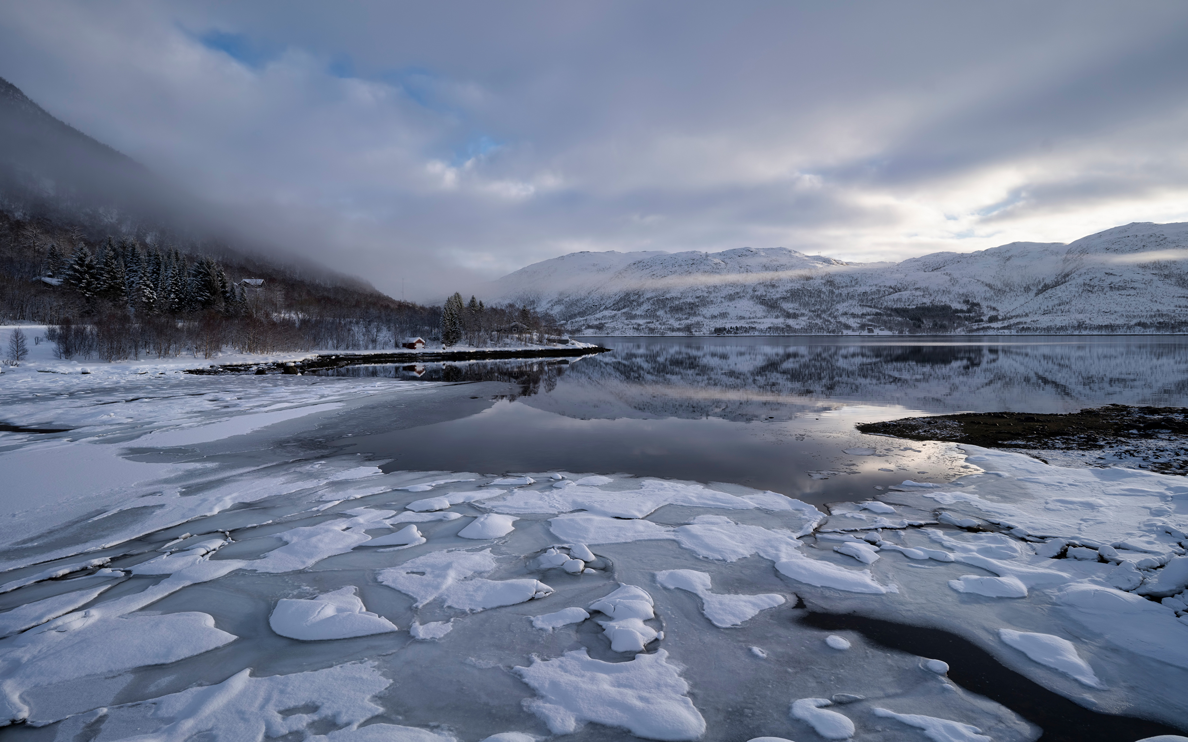 Фото Лофотенские острова Норвегия Фьорд Лед Горы Природа 3840x2400 льда гора