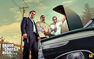 Картинки Grand Theft Auto ГТА 5 Мужчина Костюме Michael Trevor Franklin компьютерная игра 3D_Графика