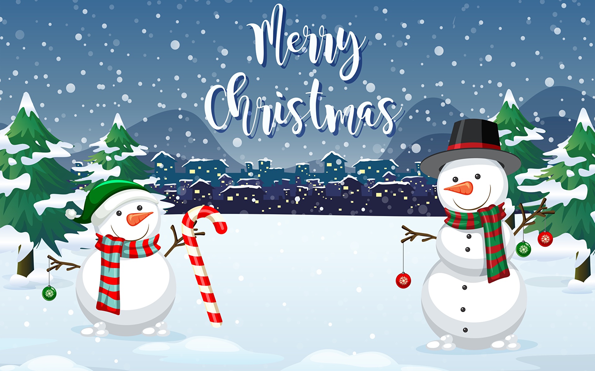 Картинки Новый год английская ели Снег Снеговики Слово - Надпись 1920x1200 Рождество Английский инглийские Ель снега снегу снеге слова текст снеговик снеговика