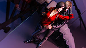 Картинки Любовь Resident Evil Resident Evil 6 Ада Вонг Объятие Leon S. Kennedy Девушки 3D_Графика