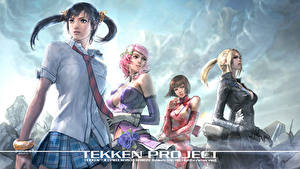 Картинка Tekken Галстук Nina Williams, Anna Williams, Alisa Boskonovitch, Ring Xiaoyu Игры Девушки