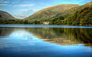 Картинка Англия Озеро Пейзаж Гора Grasmere Природа