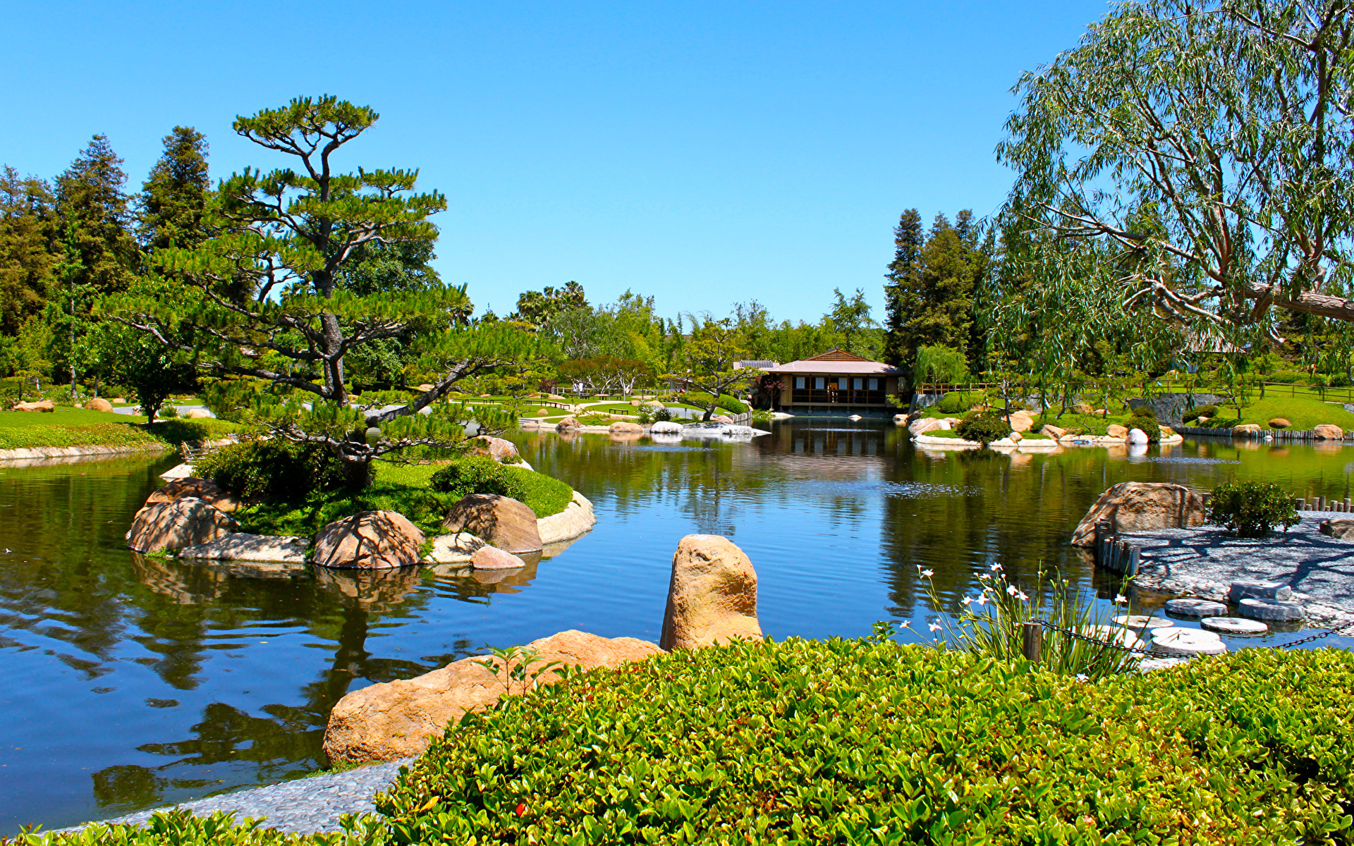 Озеро в большом саду бесплатно