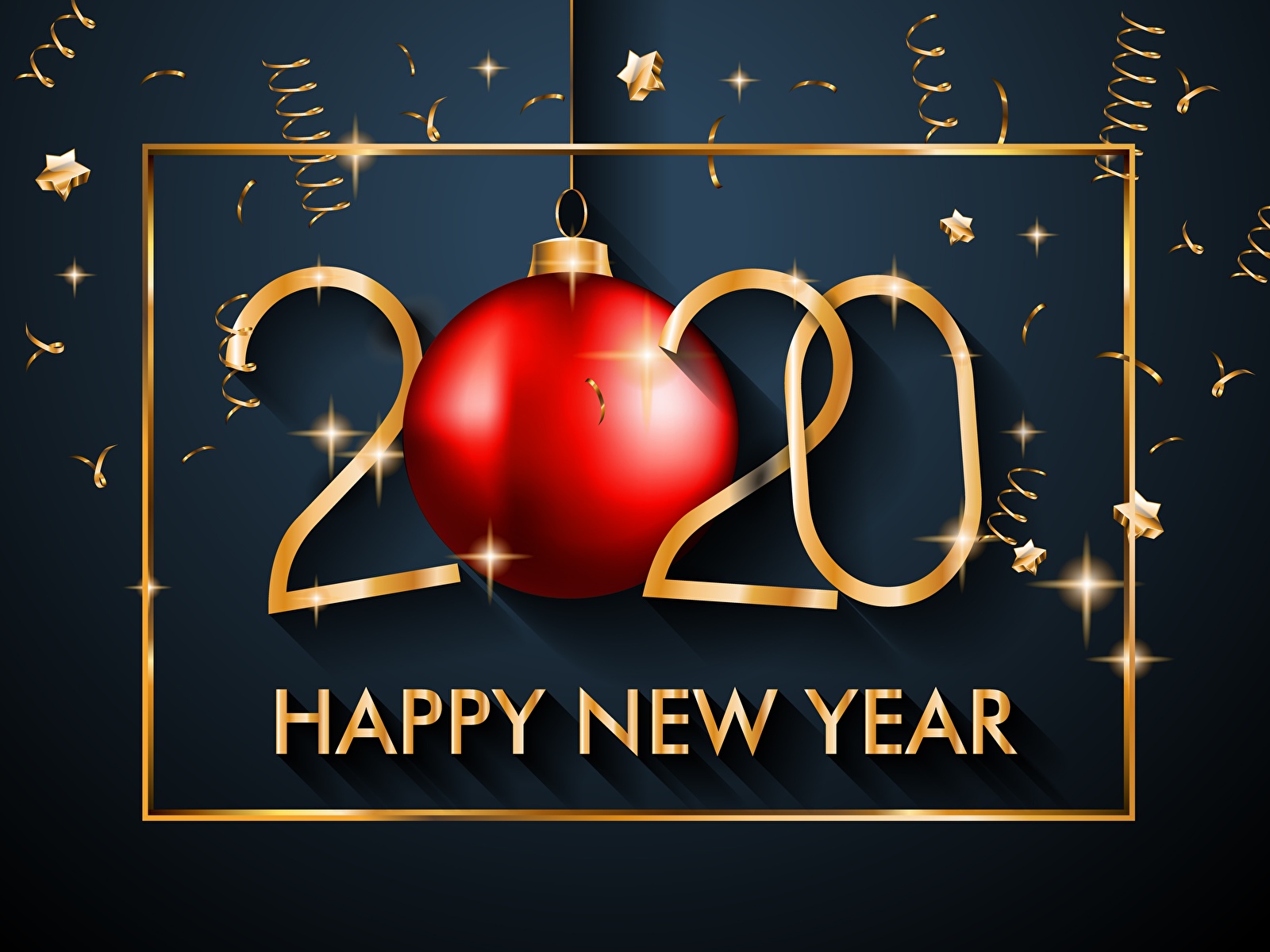 Картинки 2020 Новый год Английский Слово - Надпись Шарики 1600x1200
