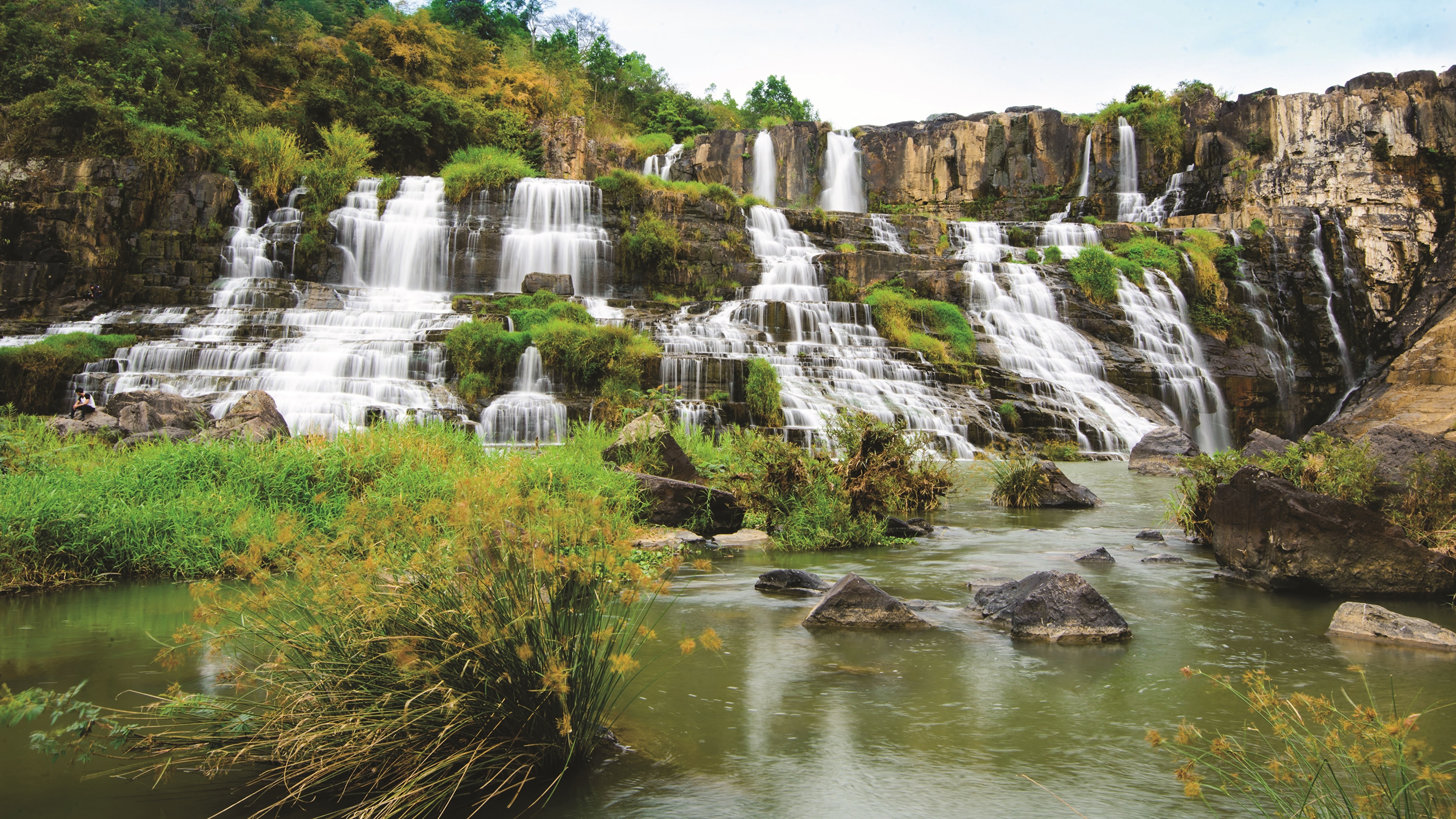 Фото Вьетнам Pongour Falls Природа Водопады Камни 3840x2160 Камень