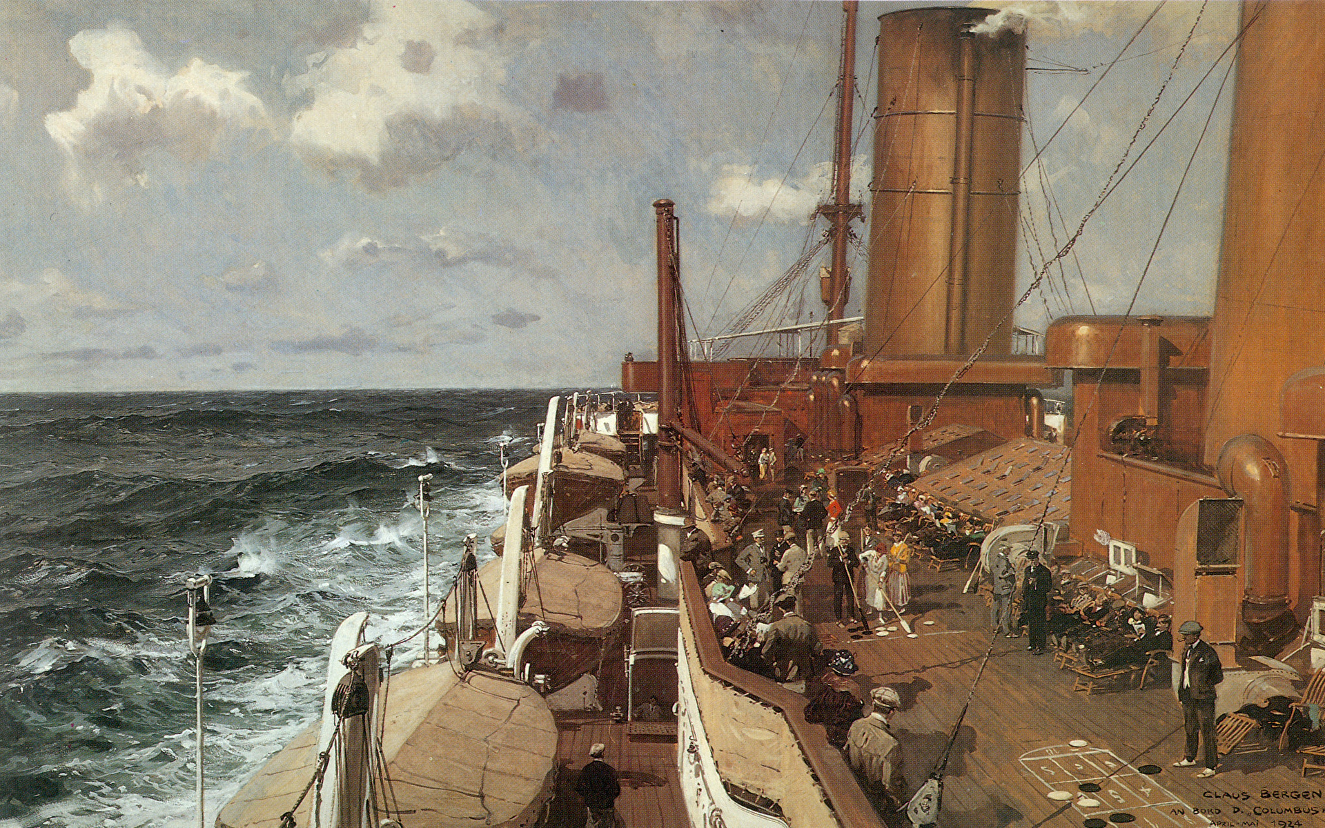 Фотография Claus Bergen Море корабль картина 1920x1200 Корабли Живопись