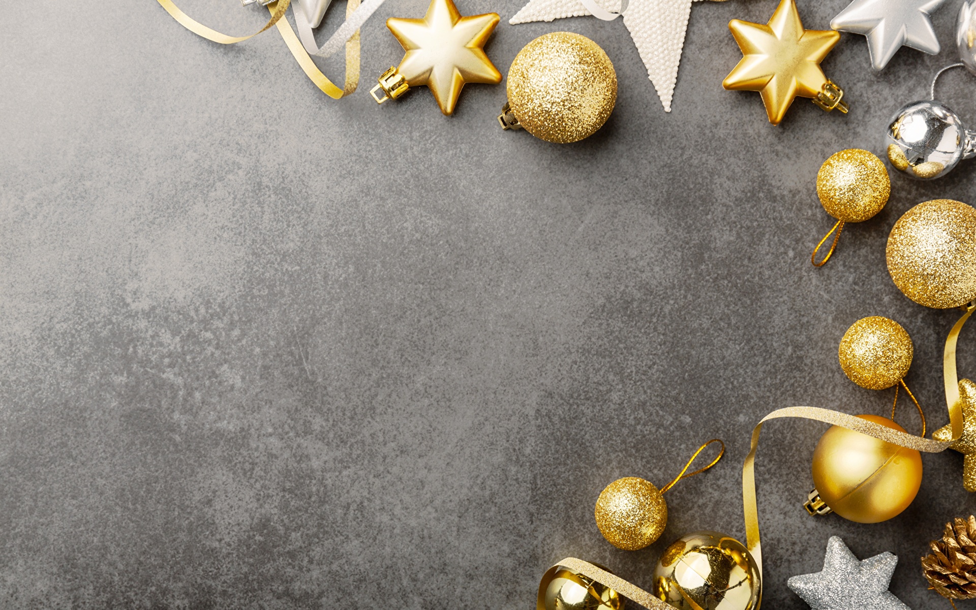 Картинка Новый год Шарики Шаблон поздравительной открытки Серый фон Украшения 1920x1200 Рождество Шар сером фоне