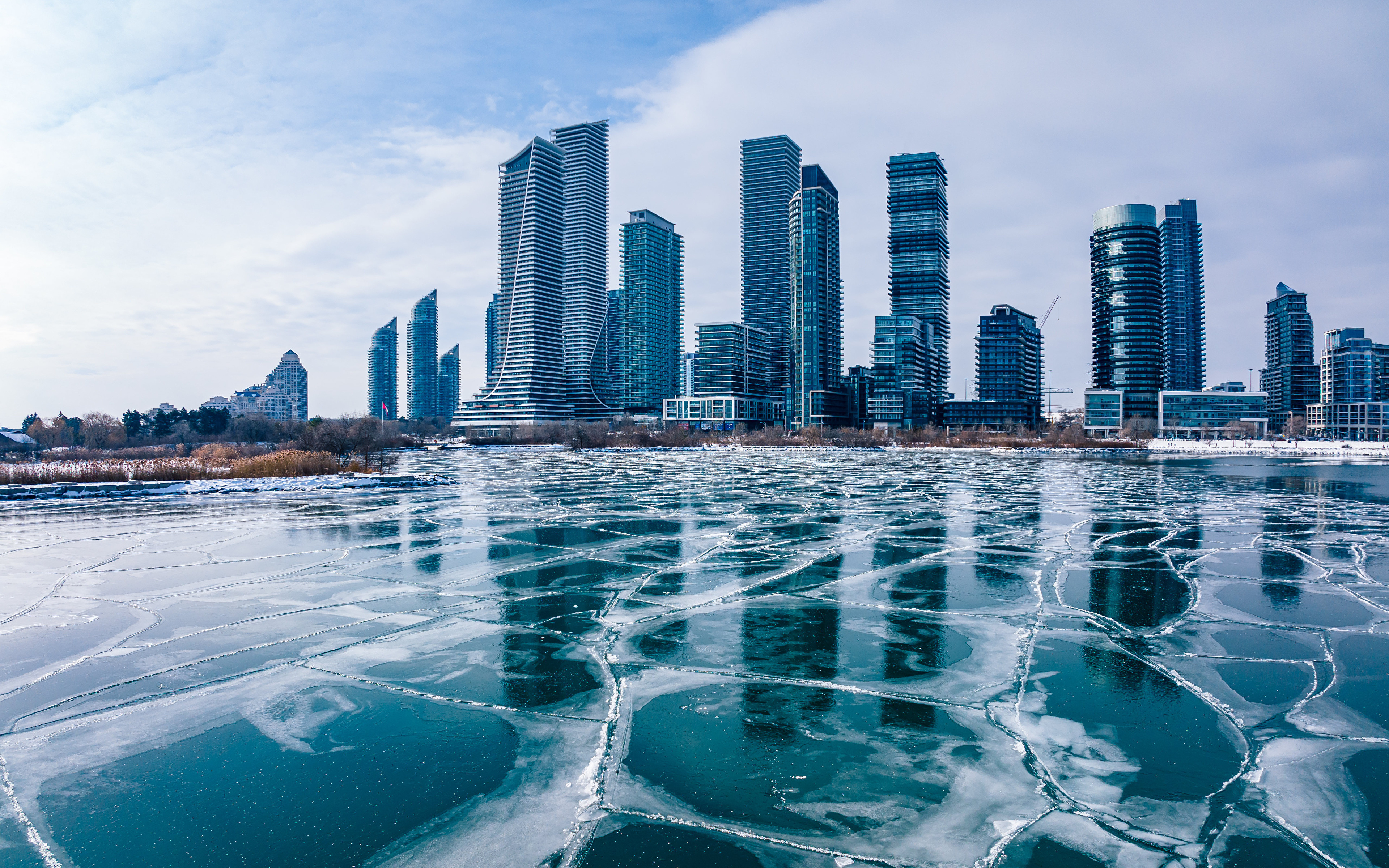 Картинка Торонто Канада Mimico Лед Дома город 3840x2400 льда Здания Города