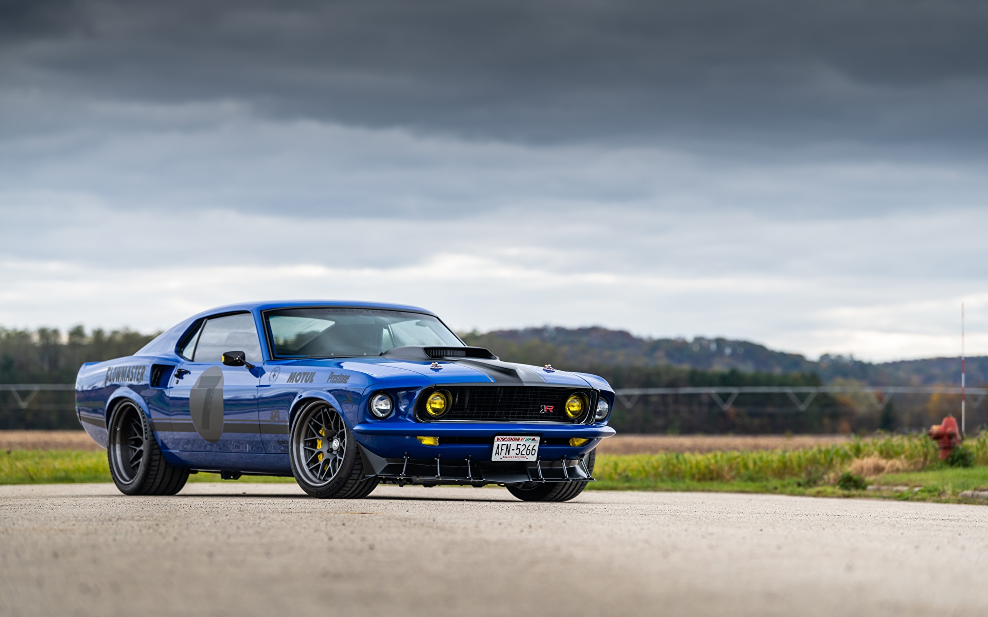 Картинки Ford Mustang 1969 Mach 1, By RingBrothers синие машины 1920x1200 Форд синяя Синий синих авто машина Автомобили автомобиль