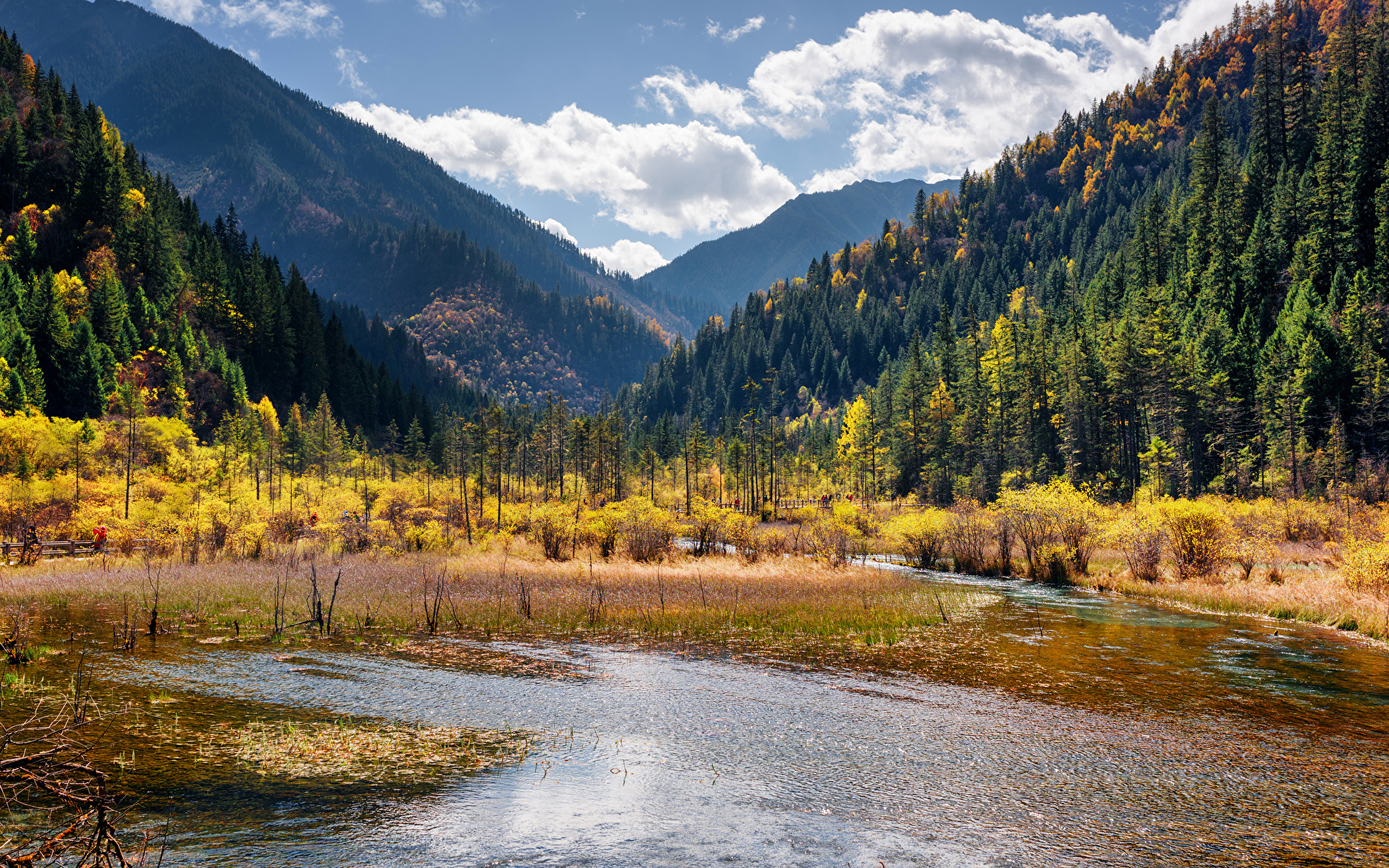 Фотография Цзючжайгоу парк Китай Valley Горы Природа Леса Озеро Парки Пейзаж 1920x1200 гора лес парк