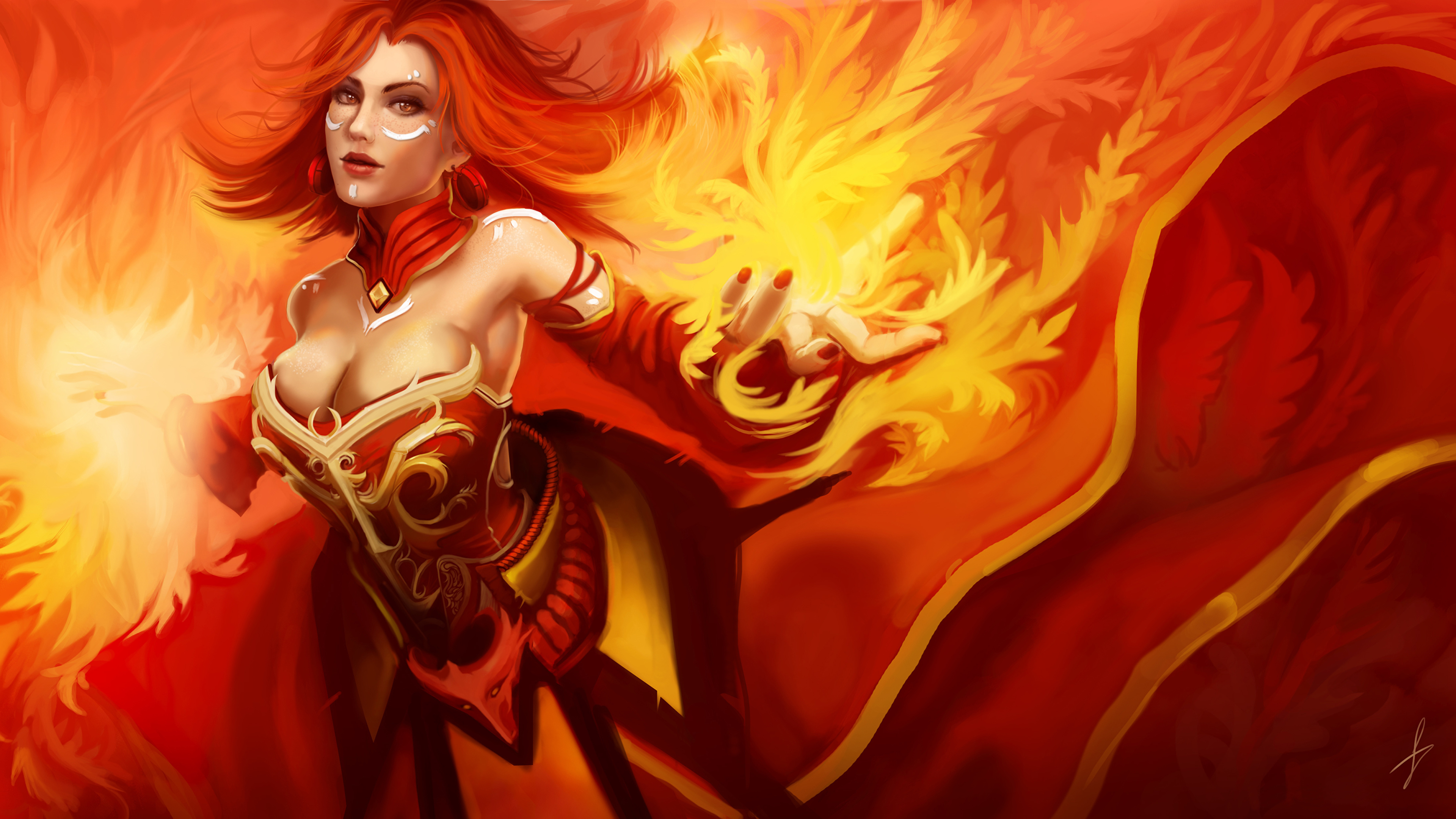 Картинки DOTA 2 Lina волшебство рыжих Девушки Фэнтези Игры 3840x2160