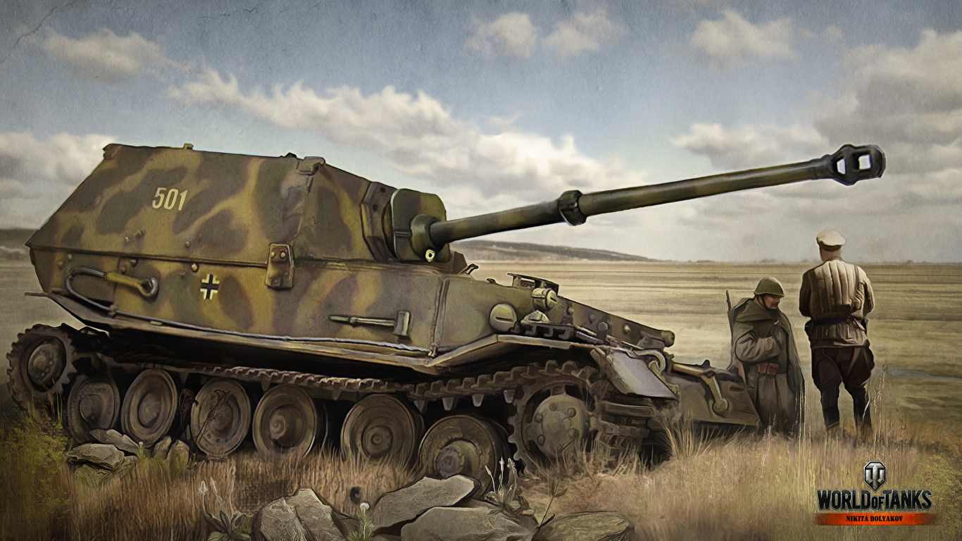 Фотографии World of Tanks Nikita Bolyakov САУ Ferdinand Игры 1366x768 WOT Самоходка компьютерная игра