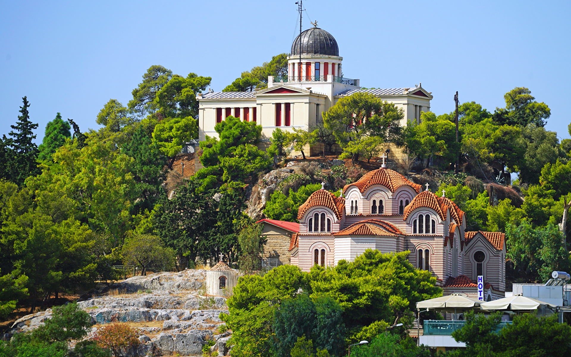 Фотографии Церковь Греция Athens, Church of Saint Marina at Thiseio город 1920x1200 Города