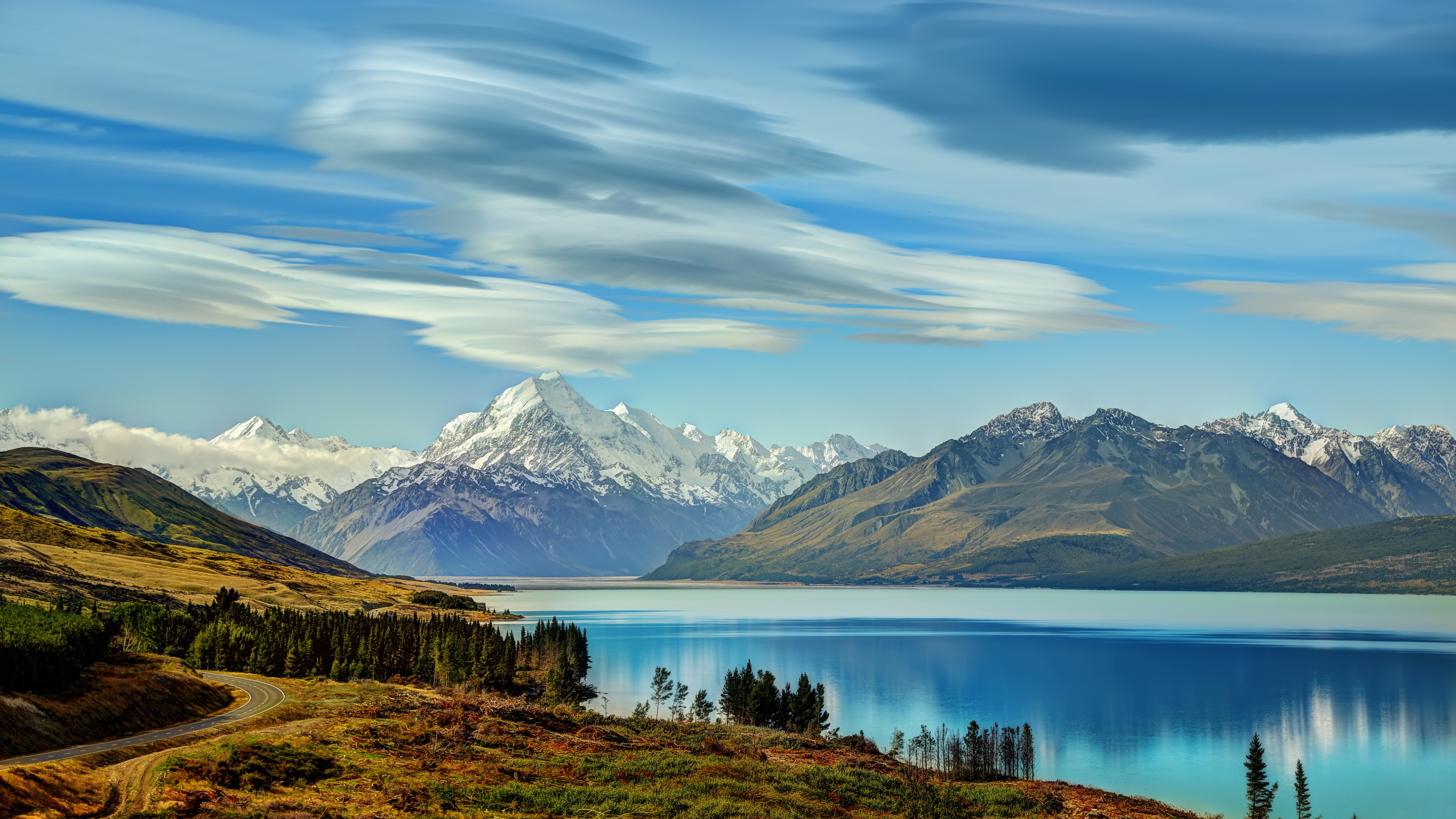 Фотографии Новая Зеландия Pukaki Горы Природа Озеро Пейзаж 3840x2160 гора