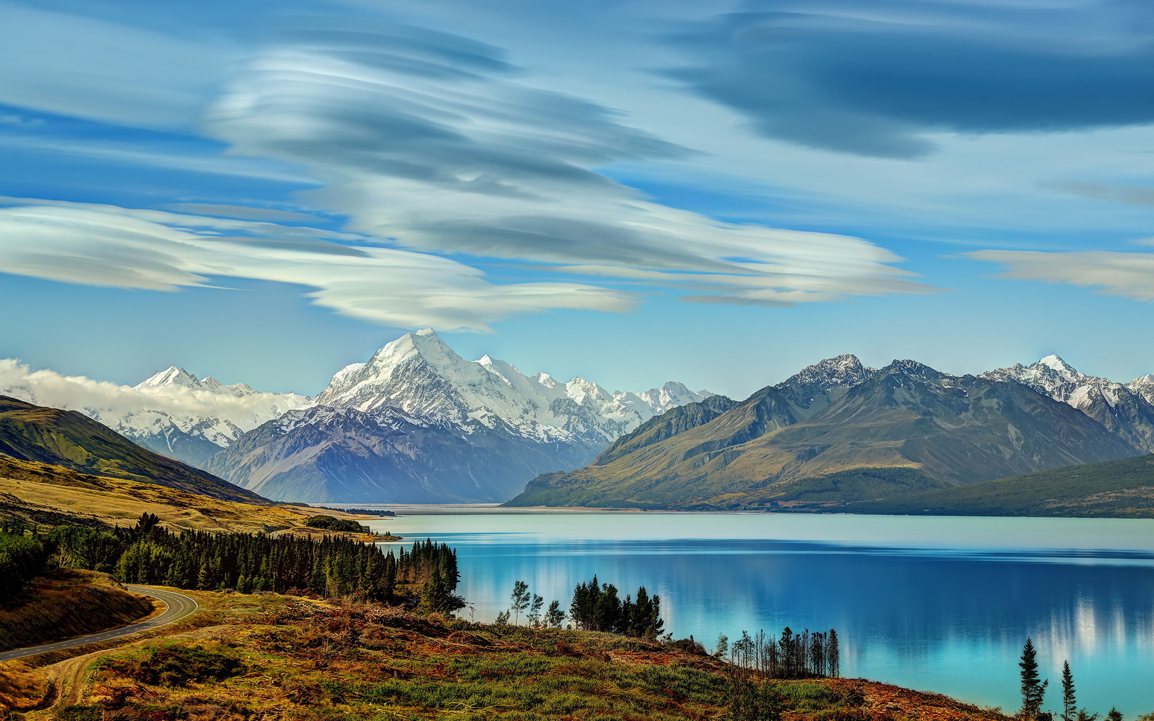 Фотографии Новая Зеландия Pukaki Горы Природа Озеро Пейзаж 3840x2400 гора