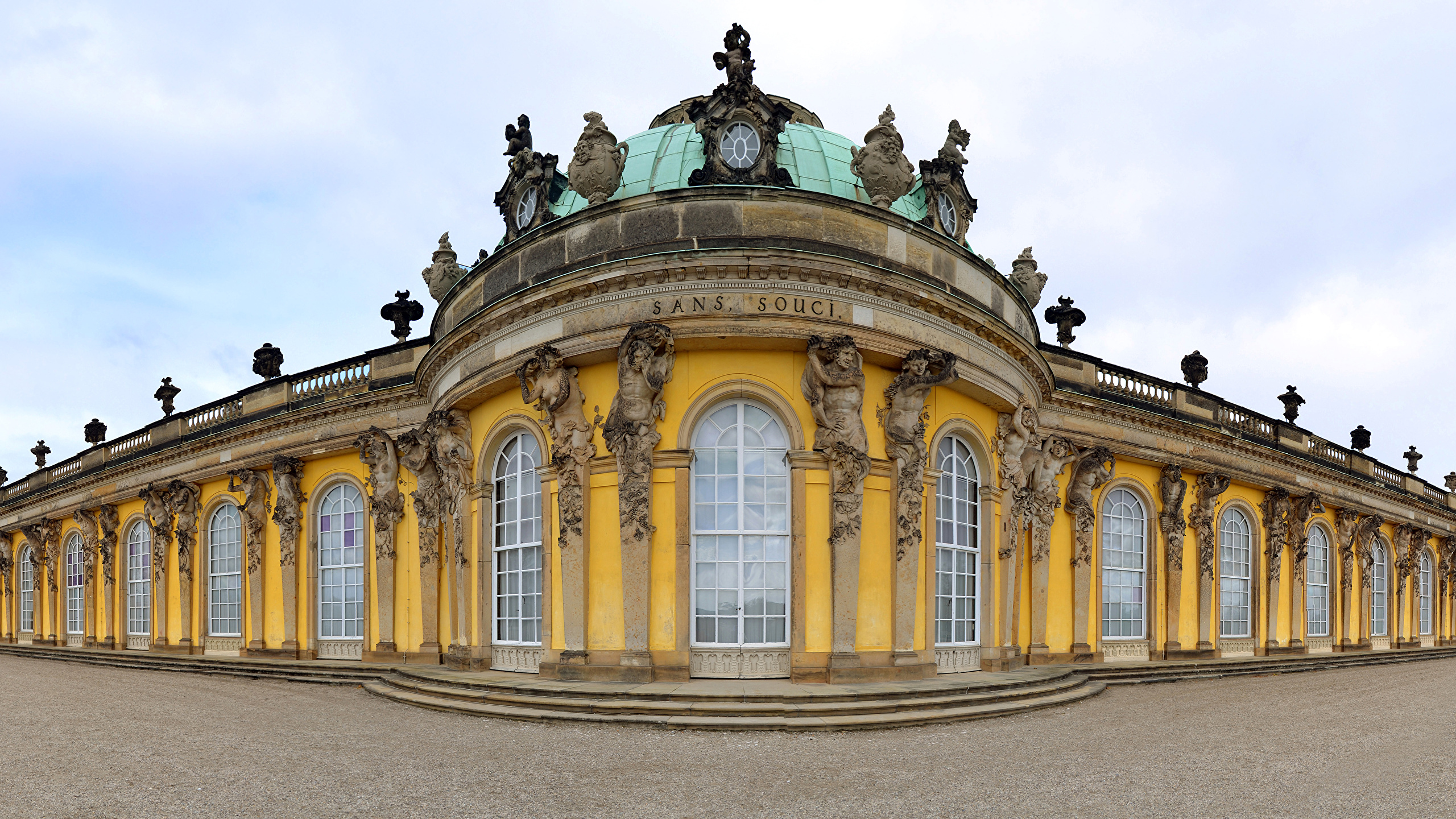 Германия Потсдам palace Sanssouci Дворец Города фото 2560x1440 город, дворц...
