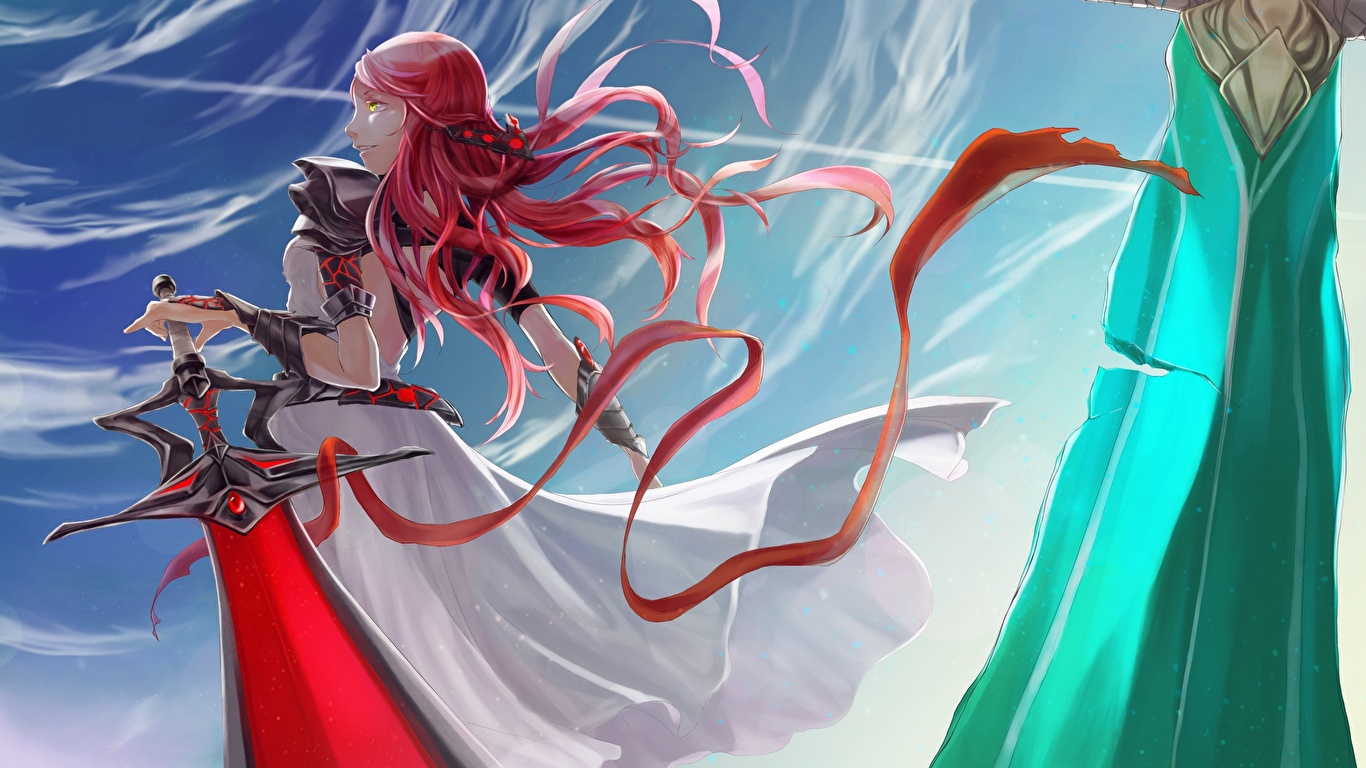 Рыжая девушка с мечом аниме