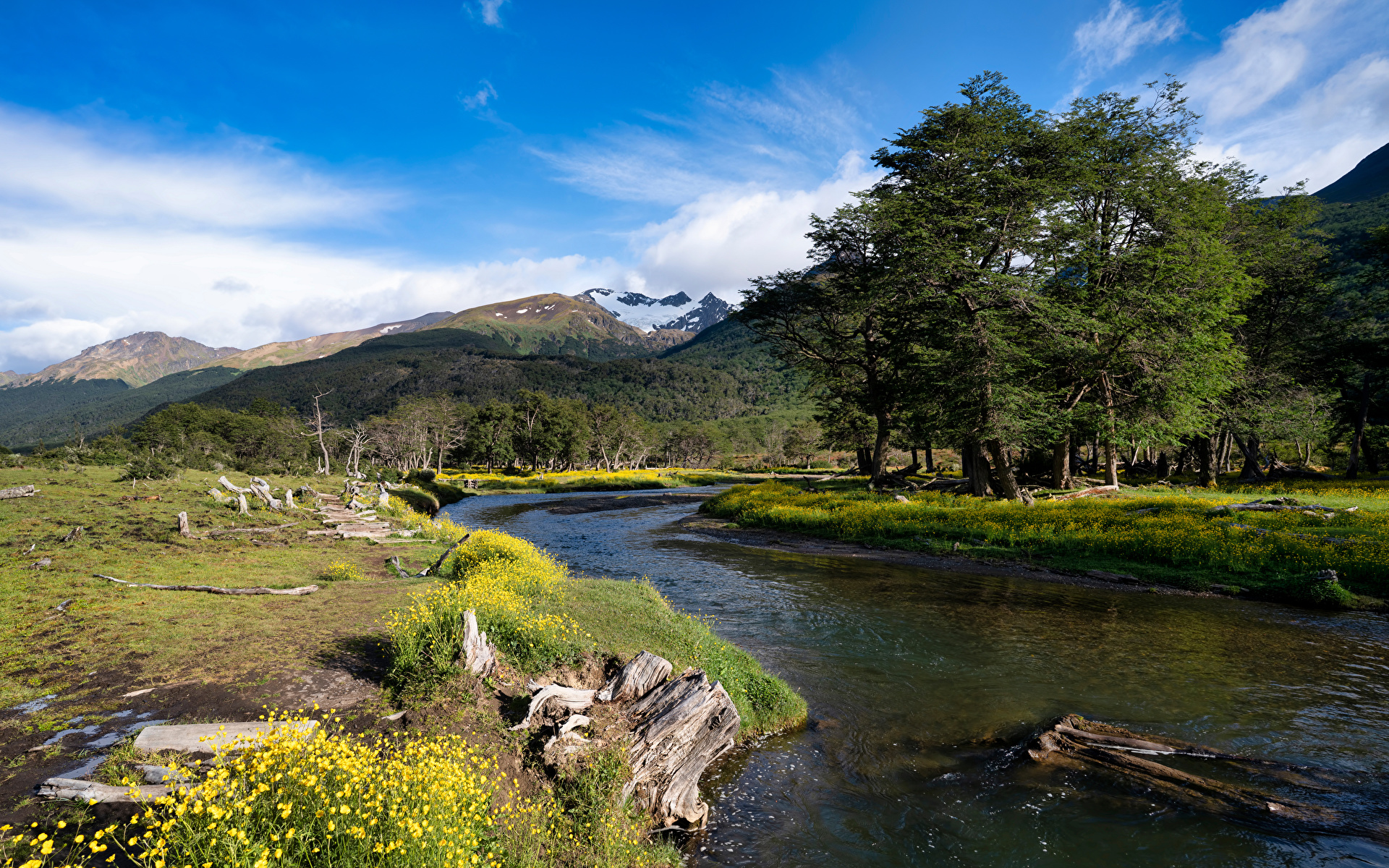 Картинка Аргентина Ushuaia, Patagonia гора Природа Пейзаж речка 1920x1200 Горы Реки река