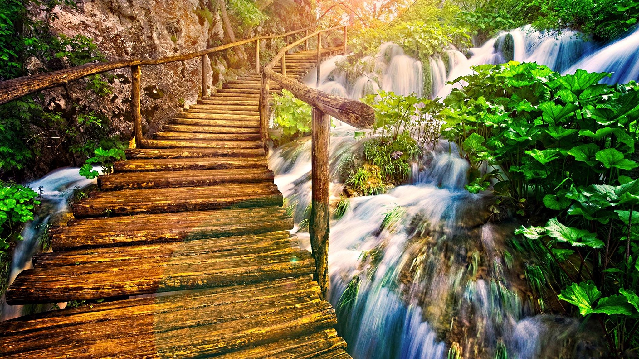 природа водопад лестница трава бесплатно